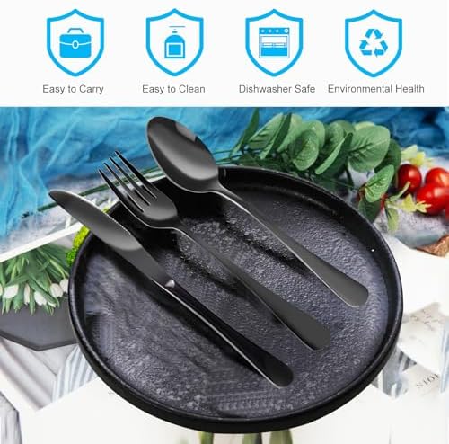 4PCS Premium Travel Utensils With Case, Stainless Steel Reusable Portable Utensils Set With Case, Lengnoyp Travel Silverware Set With Case for Lunch Box Includ Fork Spoon Knife Set, Black - Image 2