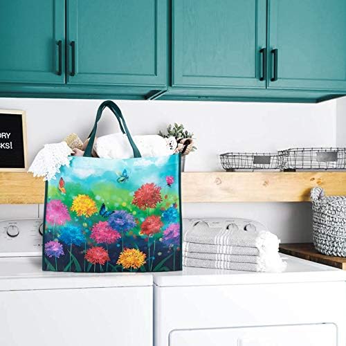 NymphFable Floral Garden Shopping Bags, 6 Pack Reusable Grocery Bag 50LBS - Image 3