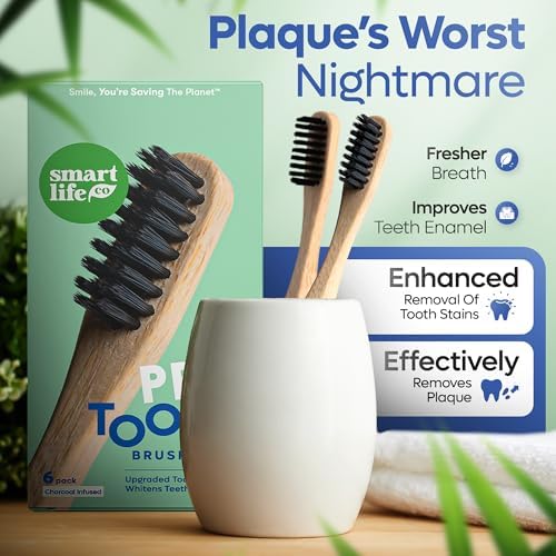 SmartLifeco Charcoal Bamboo Toothbrushes PRO - Extra Soft Natural Bristles for Adults & Kids Teeth | Zero Waste Bulk Wooden Tooth Brush | BPA Free, Eco-Friendly, Vegan - 6 Pack - Image 4