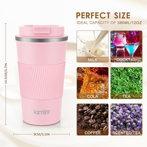 KETIEE 12oz Travel Mug, Insulated Coffee Cup with Leakproof Lid - Image 2