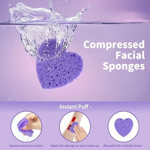100-Count Compressed Facial Sponges, Purple Heart Shape - Image 2