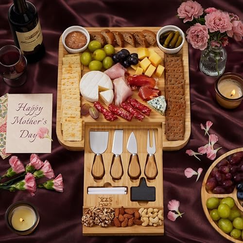 YZS Bamboo Charcuterie Board Set with 4 Cheese Knives, 13 Inch - Image 2