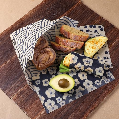 Tigeen 9 Pack Reusable Beeswax Wrap for Food Chinoiserie Beeswax Paper for Sourdough Bread Cheese Paper Wrapping Wax Cloth Food Wraps Bread Sandwich Wrapper 1 XL 3 Medium 5 S(Beige,Japanese) - Image 3
