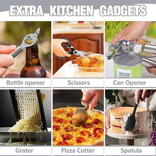 Kitchen Utensils Set- 34PCS Silicone Cooking Utensil with Holder, Umite Chef Heat Resistant Kitchen Spatula Set for Nonstick Cookware, Black Wooden Handles Kitchen Gadgets Tools Set - Image 5