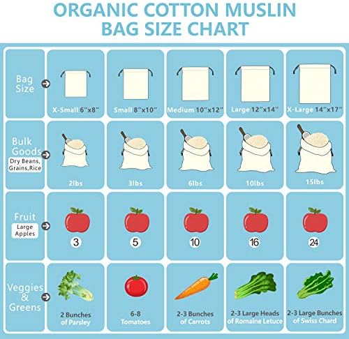 TOPDesign 10-Pack 10” x 12” Reusable Produce Bags, Muslin Bags with Drawstrings for Shopping & Storage, 100% Natural Cotton Bags, Washable, Biodegradable, Food Safe - Image 6