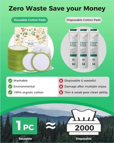 ProCIV Reusable Makeup Remover Pads, 20 Packs Organic Washable & Eco, Green - Image 2