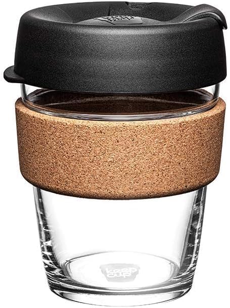 KeepCup Brew Cork - Reusable Coffee Cup Tempered Glass and Natural Cork, M 12oz/340ml - Black (Pack of 10) by KeepCup