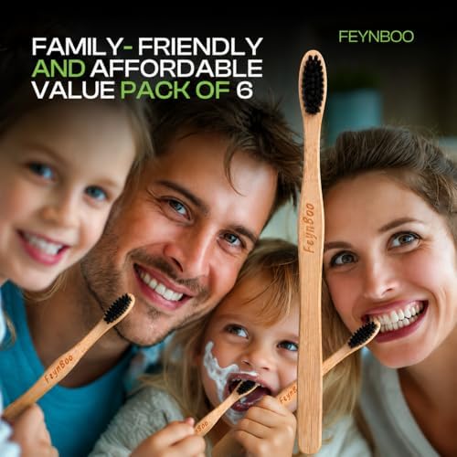 Bamboo Toothbrushes Hard Bristles 6 Pack - BPA Free Bristles Toothbrushes for Adults - Eco-Friendly, Natural Wooden Toothbrush (Light Brown, Black). - Image 5