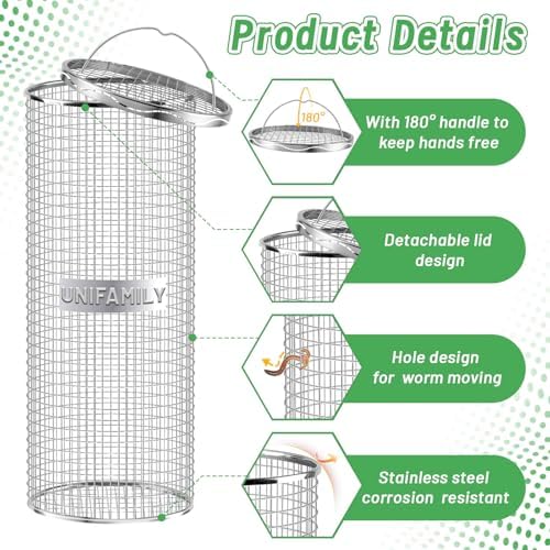 UNIFAMILY 2pcs Inground Worm Composting Bin, Stainless Steel Outdoor Compost Bin with Handle, Worm Composter, Worms Bins for Composting Recycling Kitchen Food Waste - Image 2