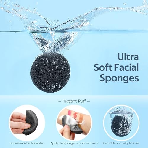 GAINWELL 50-Count Black Compressed Facial Sponges for Daily Facial Cleansing and Exfoliating, 100％ Natural Cosmetic Spa Sponges for Makeup Remover, Reusable - Image 2