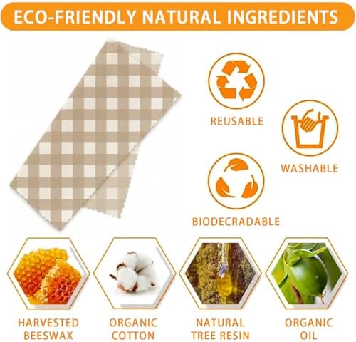 Reusable Beeswax Wrap, Flour Sack and Gingham Wraps, 9 Pack Sheets for Bread, Fruit, Bowl, Organic, Sustainable, Zero Waste, Plastic-Free Food Storage, 1XL, 3M, 5S - Image 3