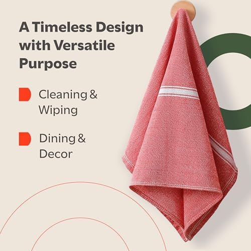 Zeppoli Classic 15 Pack 100% Natural Cotton Kitchen Towel Set, Reusable Wash Cloths, Absorbent Dish Towels, Machine Washable Hand Towels, Kitchen Essentials - 14' by 25' - Red Base - Image 5