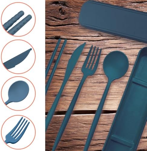 4 Sets Reusable Utensils Set with Case,Camping Cutlery Set Travel Silverware Set with Case Lunch Utensils Set for Work,Utensil Sets for Lunch Picnic Daily Use Outdoor (Darkblue) - Image 4