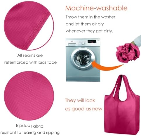 BeeGreen Cerise Reusable Grocery Bags Wholesale Reusable Kitchen Bags Bulk Foldable-Machine Washable with Zipper Storage Pouch 50 Packs - Image 5