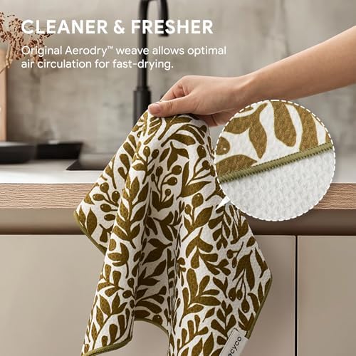 RECYCO Waffle Kitchen Towel Set of 2 - Quick Dry Microfiber Sustainable Dish Towels - Ultra Absorbent Reusable Cleaning Tea Towels - Lightweight Hand Towels,16”x 28”, Petal & Leaf - Image 5