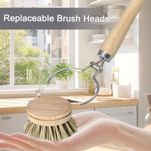 5 Pc Wood Dish Brush, 4 Palm Heads with 1 Handle - Image 5