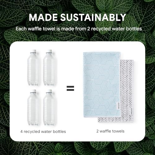 RECYCO Waffle Kitchen Towel Set of 2 - Quick Dry Microfiber Sustainable Dish Towels - Ultra Absorbent Reusable Cleaning Tea Towels - Lightweight Hand Towels,16”x 28”, Modern Maze - Image 5