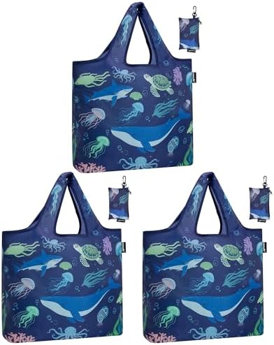 HOLYLUCK Reusable Grocery Bags,Heavy Duty Foldable Shopping Tote Bag (Standard, 3 Whales) by holyluck