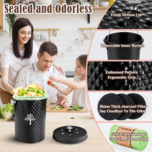 AOSION Countertop Compost Bin, Odor-Free Food Waste Container with 50 Bags - Image 5