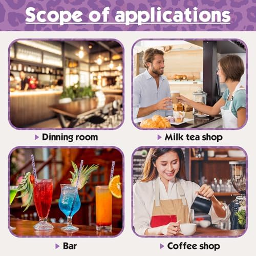 Zopeal 25 Pcs Reusable Leopard Straws with Cleaning Brushes, Purple - Image 3