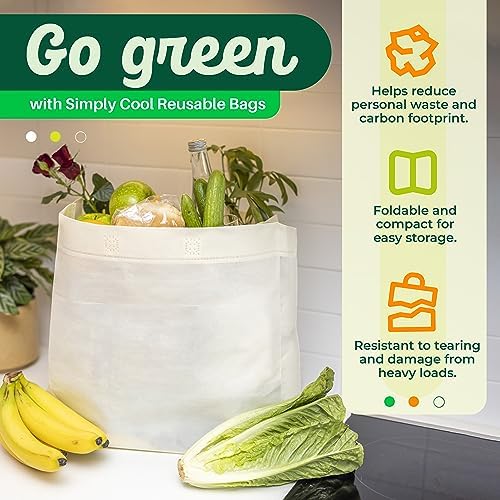 Simply Cool 50 Pack Reusable Grocery Bags, Medium Tote Bags Bulk, Cream - Image 2