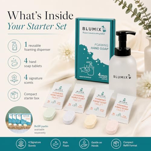 Foaming Hand Soap Refill Tablets, Four Concentrated Hand Soap Tablets, Just Add Warm Water, Reusable Foaming Glass Dispenser Included (5 Count, Variety, Starter Set with Dispenser) - Image 2