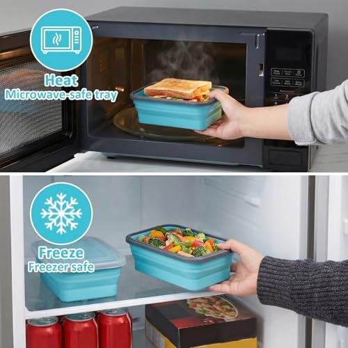 4 Pack 40oz Collapsible Food Storage Containers Marinating Container with Lid Foldable Silicone Kitchen Bowls Microwave Freezer Dishwasher Safe, Blue - Image 4