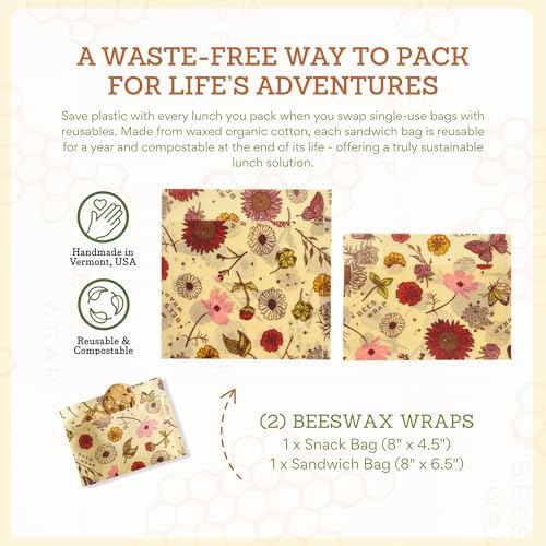 Bee's Wrap Beeswax Food Wraps, Sandwich & Snack Bags, 2 Pack - Meadow Magic - Image 4