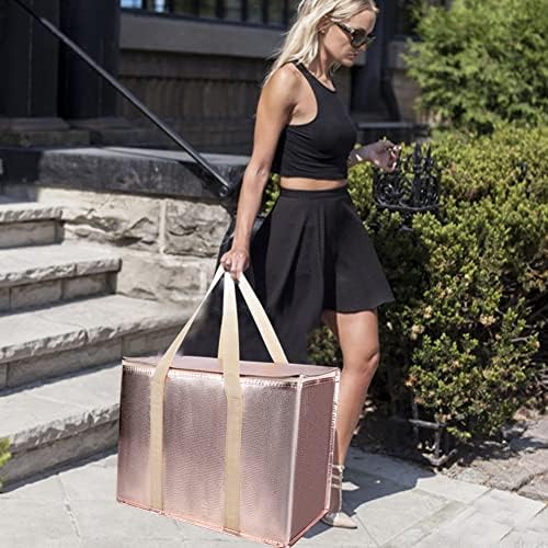 insulated picnic bag extra cooler Grocery shopping bags, Reusable, Heavy Duty, zipped zipper,Collapsible,tote,for men,women,for car,Recycled Golden XL-Large - Image 2
