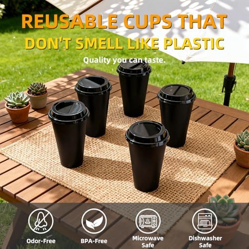 Plastic Reusable Coffee Cups with Lids, 4 Pack - Image 5