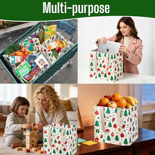 VENO 4 Pack Large Grocery Bag Reusable Shopping Bags with Hard Bottom - Image 2