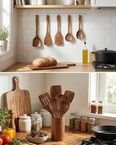 Mooues 9 Piece Natural Acacia Wooden Spoons for Cooking - Image 3