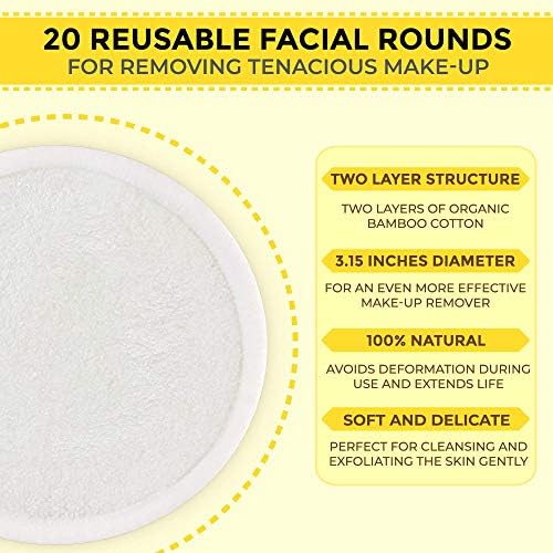 MP MOZZPAK (20 Pack) Reusable Makeup Remover Pads | Bamboo Cotton Rounds for Toner with Laundry Bag | Washable, Eco-Friendly Face Cleansing Wipes and Organic Pad for All Skin Types - Image 2