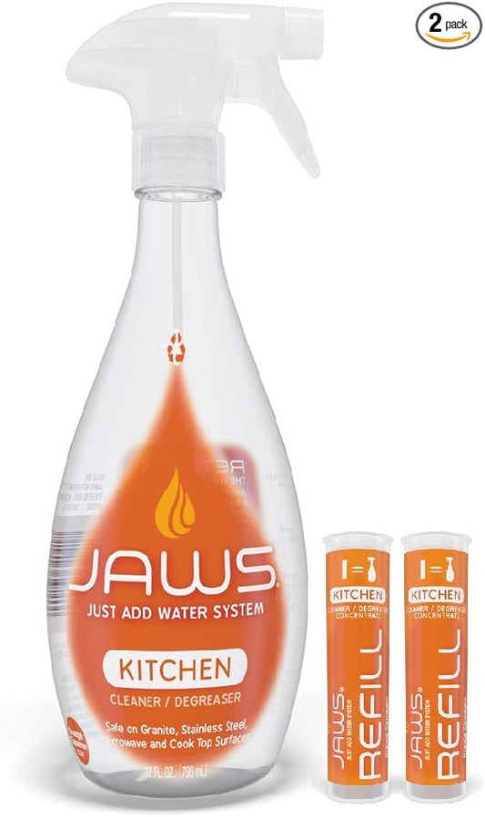 JAWS Cleaner Multi-Surface Kitchen Cleaner Bottle and 2 Refill Pods. Refillable Cleaning Supplies.
