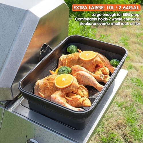 Silicone Collapsible Marinating Container with Lid for Meat, 2.64Gal/10L, Extra Large Collapsible BBQ Prep Tub, Transparent Locking Lid, XL Grill Prep Trays and Carry System, BBQ Must-Have, Black - Image 3