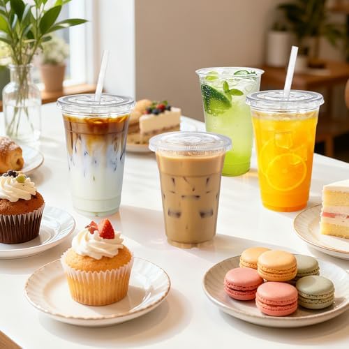 12oz Clear Plastic Cups with Lids and Straws 100 Pack - Image 6