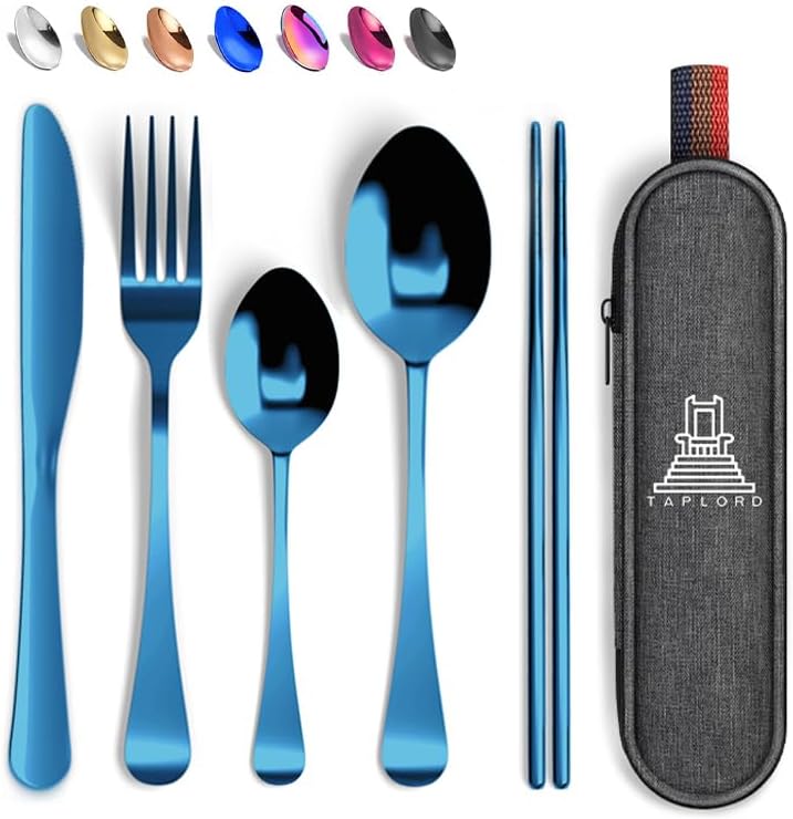 Taplord Portable Travel Silverware Set With Case, Includes 5 Pcs of Travel Utensils With Case, Stainless Steel Flatware Set For Camping, Easy to Travel, Lightweight (Blue) by Taplord