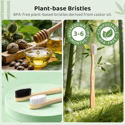 Bamboo Toothbrushes 10 Pack, BPA Free Plant Based Soft Bristle Toothbrush - Image 4