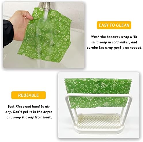 Organic Beeswax Wrap - Reusable Food Wrap Set, 9 Pack - 1L, 5M, 3S Flower Patterns - Sustainable, Sandwich Storage - Image 5