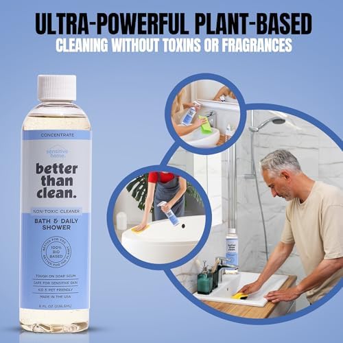 Bath & Daily Natural Shower Cleaner Concentrate - Plant-Based, Fragrance Free Cleaning Products - Hard Water Stain and Soap Scum Remover for Tub & Tile - 8oz Makes 4 Bottles - Image 6