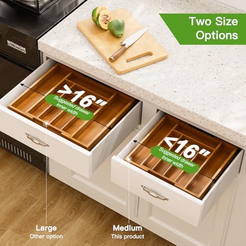 Pipishell Bamboo Expandable Silverware Drawer Organizer, Brown, Medium - Image 4