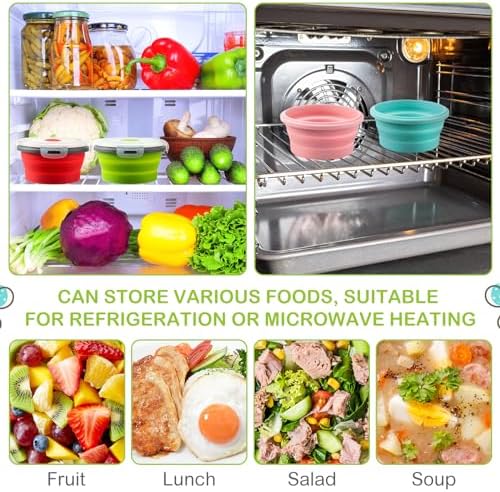 Suclain 4 Pcs Collapsible Bowls with Lids Silicone Camping Food Storage Container Expandable Folding Salad Lunch Box Travel Container for Hiking Camping - Image 5