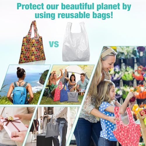 Eccliy 24 Pcs Reusable Grocery Bags Shopping Bags Foldable, Geometric Rules - Image 6