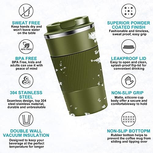 YINJOYI 12oz Travel Coffee Cups Insulated Tumbler Thermal Mug to Go with Lid Leak Proof Reusable Stainless Steel Coffee Mug Spill Proof for Hot and Iced Cold Drinks (Green, 380ml) - Image 3