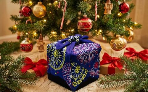 Furoshiki Japanese Wrapping Cloth, Large Size 27.6x27.6 Inch, Reusable Gift Wrap, Eco-Friendly Fabric for Bento Bag, Wine Bottle, Table Decor Washable & Wrinkle Resistant (Fireworks, 27.6"x27.6") - Image 3