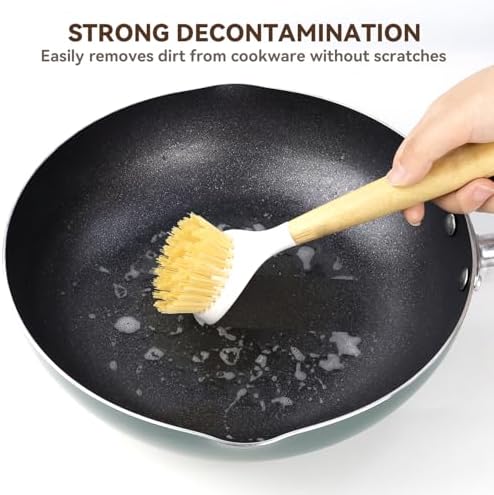 2 Pack Kitchen Scrub Brushes for Cleaning Dish Brush with Handle for Pans, Pots, Kitchen Sink Cleaning Scrub Brushes (Wooden Handle) - Image 3