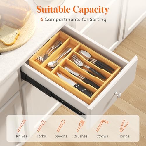 Lifewit Bamboo Silverware Tray for Drawer, 9.9 x 15.5 - Image 5