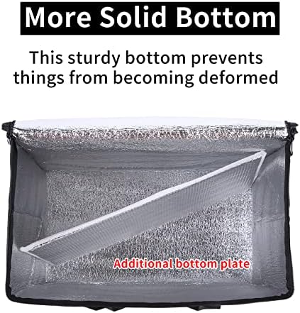 2 pack Additional Bottom Plate Black Insulated Grocery shopping bag , Delivery,pizza,reusable bags, Sturdy zipper,Collapsible,tote,cooler,thermal,Beach,waterproof heavy duty - Image 3