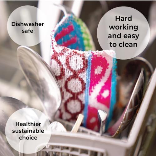 Skoy Scrub, 50-Pack Reusable, Non-Scratching Dish Scrubber for Kitchen and Household Cleaning, Planet-Friendly, Dishwasher Safe Soft Scrub, Assorted Colors and Designs - Image 4