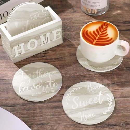 Queekay House Warming Gifts New Home Farmhouse Coasters Set of 6, Creamy - Image 6